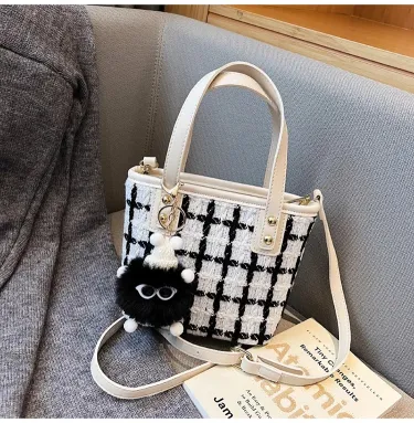 Classy Plaid Pattern Square Bucket Shoulder Bags